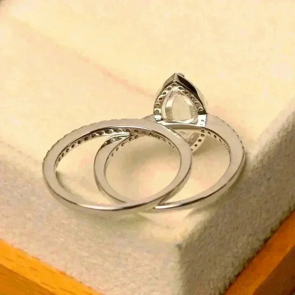 Bridgerton Era Look 14k Gold Played Silver Diamond Aquamarine 2 Piece Set - Picture 5 of 5